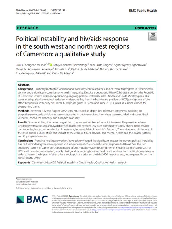Cover political instability and HIV - Cameroon